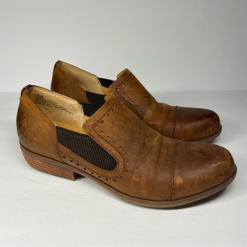 Kork-Ease 7.5 M Shoes Korks Brown Leather Slip On Cap Toe Gertrude Boho Artsy
